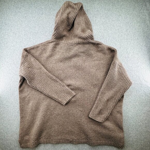 Pure Jill Hooded Knit Sweater Size PXL Wool Blend 3/4 Sleeve Brown Pullover - Picture 2 of 11